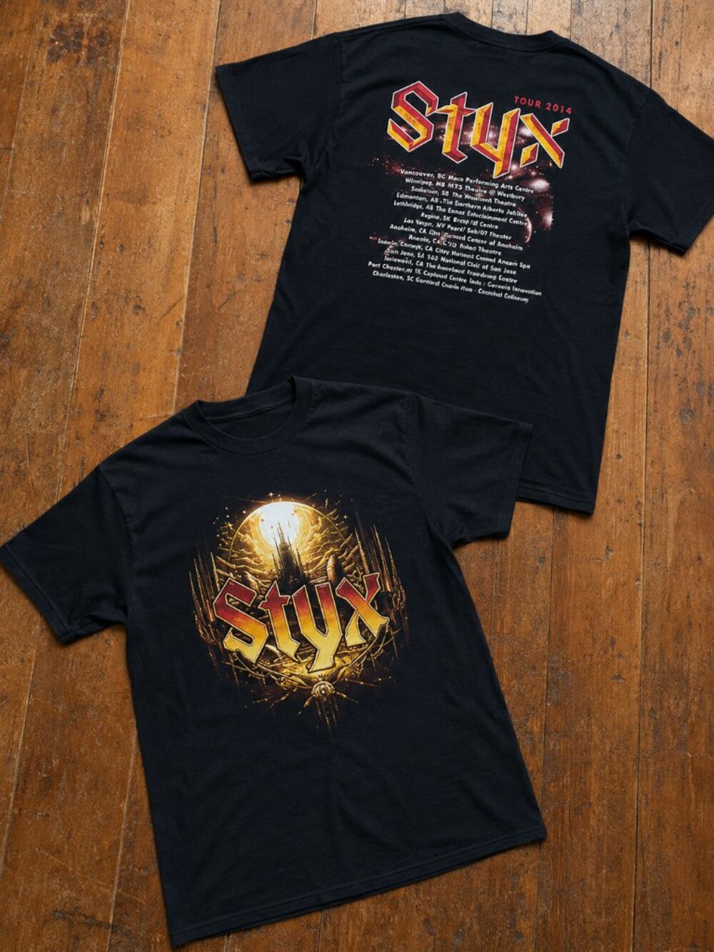 2014 STYX Concert Tour T-Shirt Tommy Shaw James "J.Y." YoungChuckPanozzo reprint